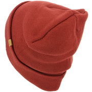 Fine Knit Beanie Hat with Turn-up - Red