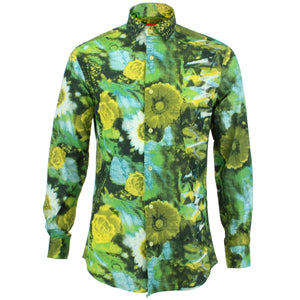 Tailliert geschnittenes Langarmhemd – Blumenwaschung