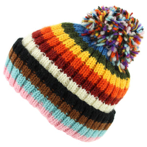 Chapeau de pompon de bonnet de laine tricoté à la main - arc-en-ciel de progrès de rayure