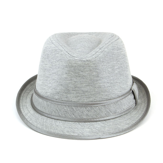 Simple grey cotton trilby hat with band and trim - Grey