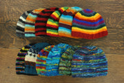 Hand Knitted Wool Beanie Hat - SD Black Rainbow