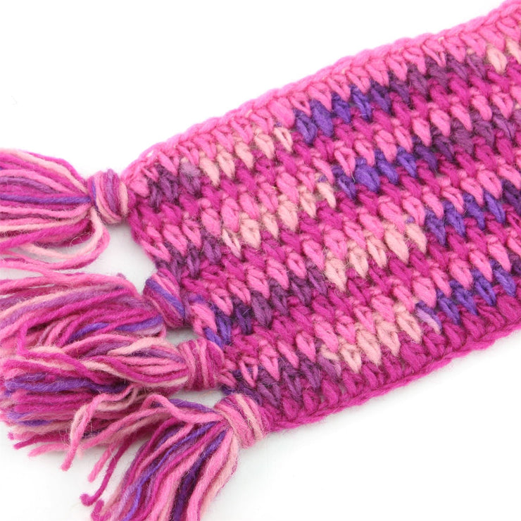 Long Narrow Chunky Wool Knit Scarf - Pink