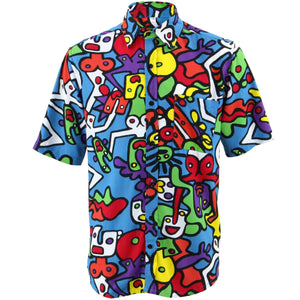 Kurzarm-Rayonhemd mit regulärer Passform – Tiffy-Print – Blau