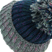 Wool Knit Beanie Bobble Hat - Navy & Dark Grey