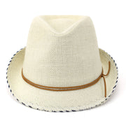 Hessian Cotton Trilby Fedora Hat with Leather Band - Off White