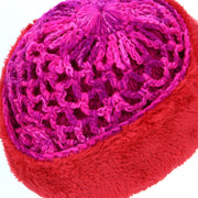 Acrylic Knit Lattice Flower Beanie Hat - Pink
