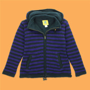 Hand Knitted Wool Hooded Jacket Cardigan Ladies Cut - Stripe Purple Black