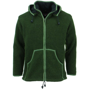 Chunky Wool Knit Hooded Cardigan Jacket - Green