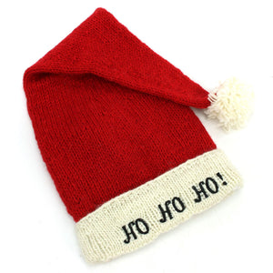 Handgestrickte Weihnachtsmütze aus Wolle - ho ho ho