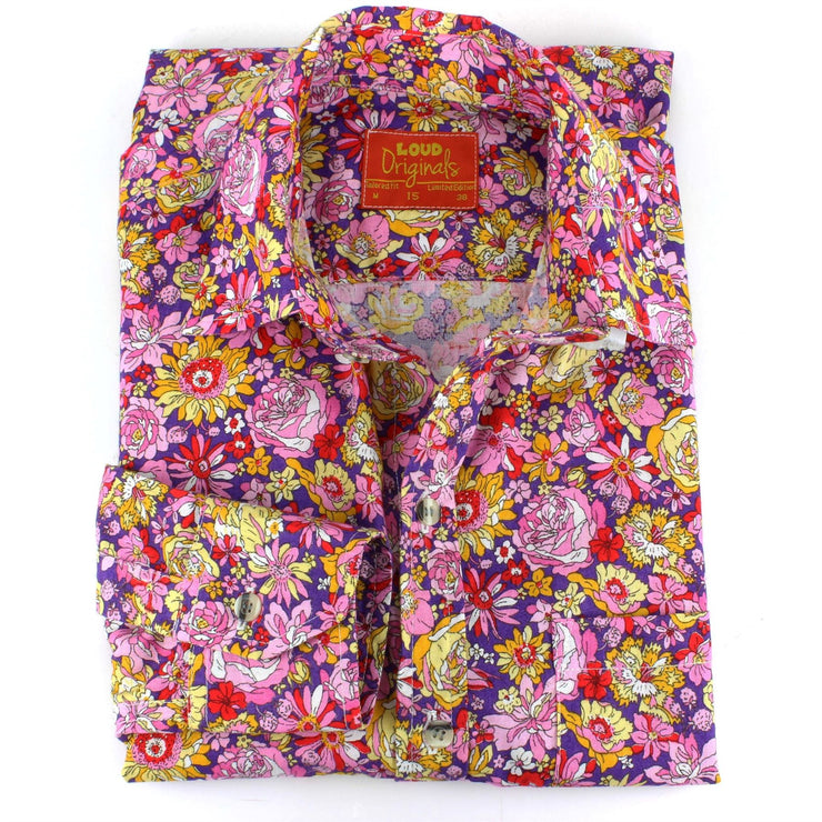 Tailored Fit Long Sleeve Shirt - Multi-coloured Floral on Purple