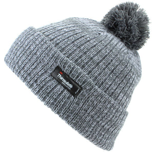 Childrens 2-Tone Bobble Beanie Hat with Turn-up - Grey
