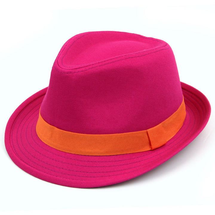 Cotton trilby hat with contrast band - Pink