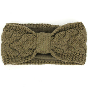 Knitted Bowknot Ribbed Headband - Brown