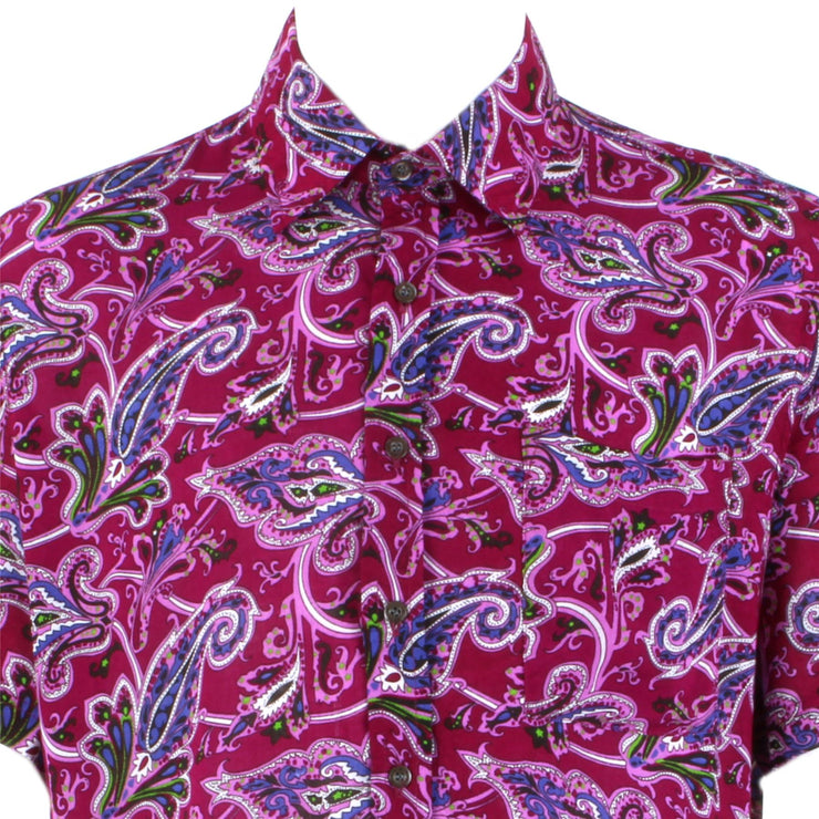 Regular Fit Short Sleeve Shirt - Pink & Maroon Abstract Paisley