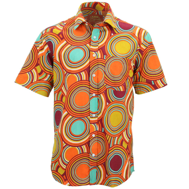 Regular Fit Short Sleeve Shirt - Retro Circle Orange Mustard