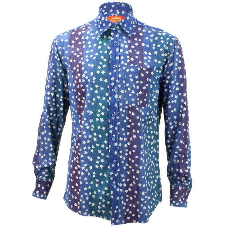 Regular Fit Long Sleeve Shirt - Blue Rainbow Wash with White Stars