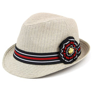 Pinstripe Trilby Hat with Rosette - Biege