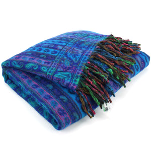 Akryl uld sjal tæppe - stribe - blå & lilla