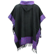 Soft Vegan Wool Hooded Tibet Poncho - Black & Purple