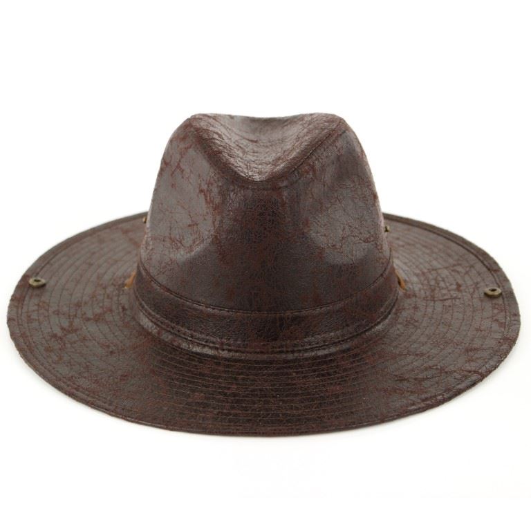 Leather effect fedora with neck cord - Brown