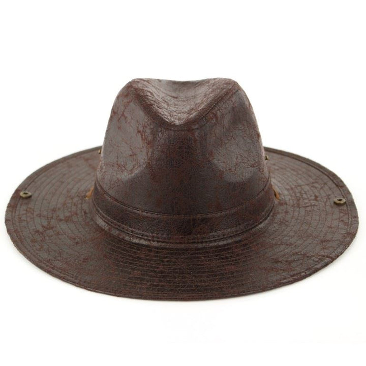 Leather effect fedora with neck cord - Brown