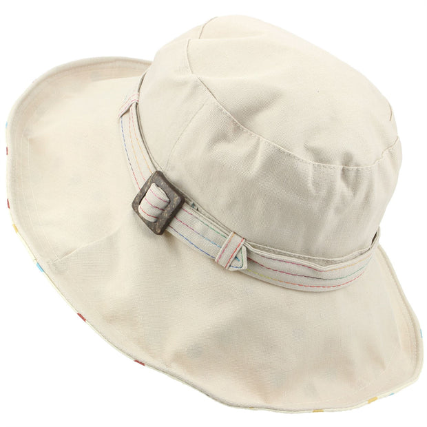 Ladies Linen Sun Hat with Shapeable Brim and Spotty Under Brim