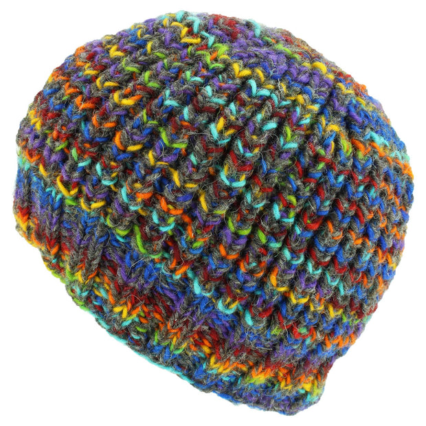 Wool Knit Beanie Hat - Rainbow