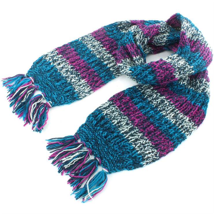 Chunky Wool Knit Abstract Pattern Scarf - 17 Blue