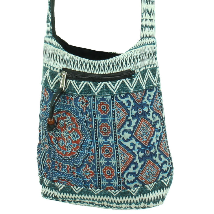Cotton Canvas Sling Shoulder Bag - Ethnic Turquoise