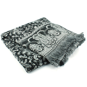 Akryl uld sjal tæppe - sort paisley - buer
