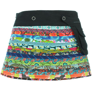 Vendbar Popper Wrap Mini-nederdel til børnestørrelse - Multi Patch Strips / Psykedelisk slangeskind
