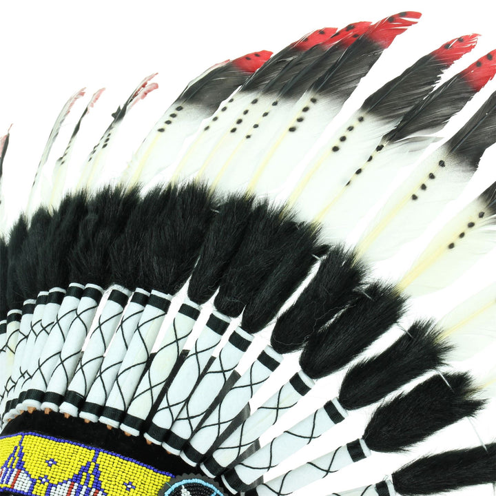Native Amercian Chief Headdress - Red (Black Fur)