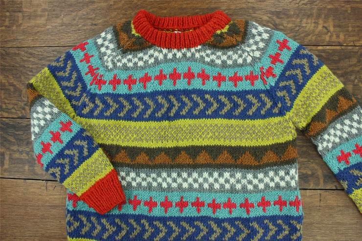 Hand Knitted Wool Jumper - Chevron Orange