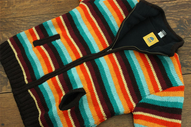 Hand Knitted Wool Jacket Cardigan - Stripe Retro D