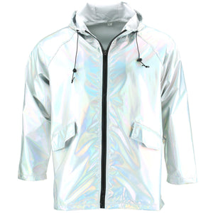 Waterproof Hooded Shiny Jacket - Silver