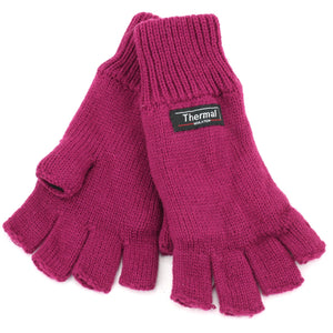 Fold Up Cuffs Thermal Fingerless Gloves - Raspberry