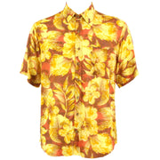 Regular Fit Short Sleeve Shirt - Yellow Floral on Orange