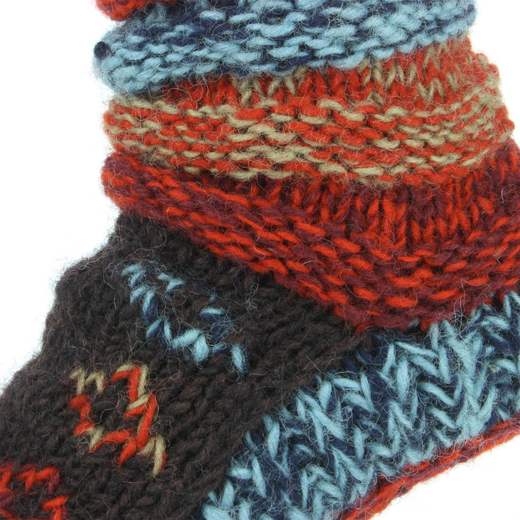 Chunky Wool Knit Abstract Pattern Slipper Socks - 17 Red