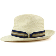 Wide Brim Straw Panama Fedora Hat - Blue & Brown