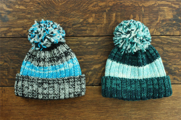Hand Knitted Wool Beanie Bobble Hat - SD Teal