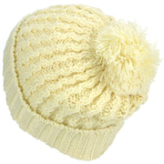 Cable Knit Bobble Beanie Hat - Cream