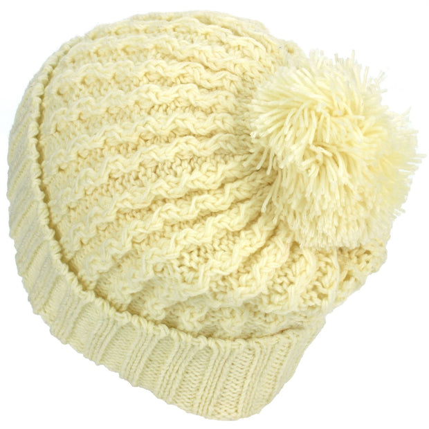 Cable Knit Bobble Beanie Hat - Cream