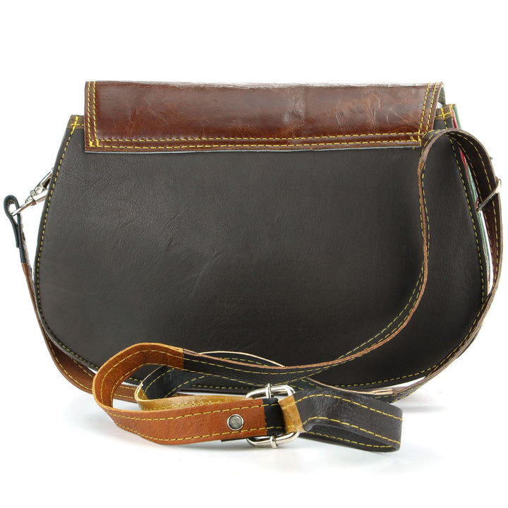 Real Leather Colourful Messenger Shoulder Bag - Orange Mix