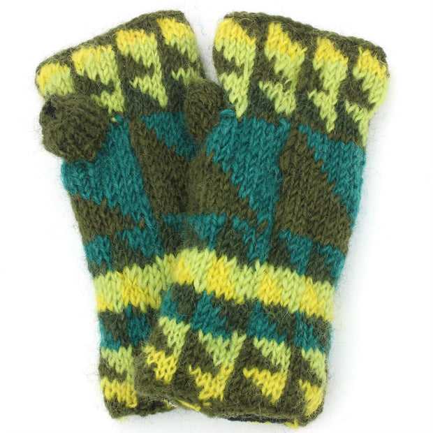 Wool Knit Arm Warmer - Triangles - Green