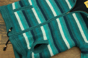 Hand Knitted Wool Hooded Jacket Cardigan - Stripe Teal
