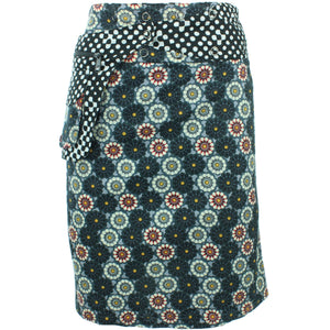 Reversible Popper Wrap Knee Length Skirt - Kaleidoscope / Mono Dots