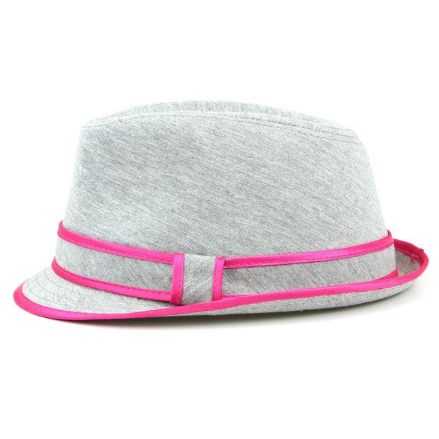 Simple grey cotton trilby hat with band and trim - Pink