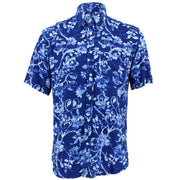 Tailored Fit Short Sleeve Shirt - Blue Distorted Floral
