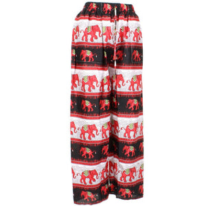 Elephant Print Ali Baba Trousers - Contrast Stripes (Red & Black)