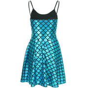 Shiny Mermaid Scale Strappy Dress - Turquoise
